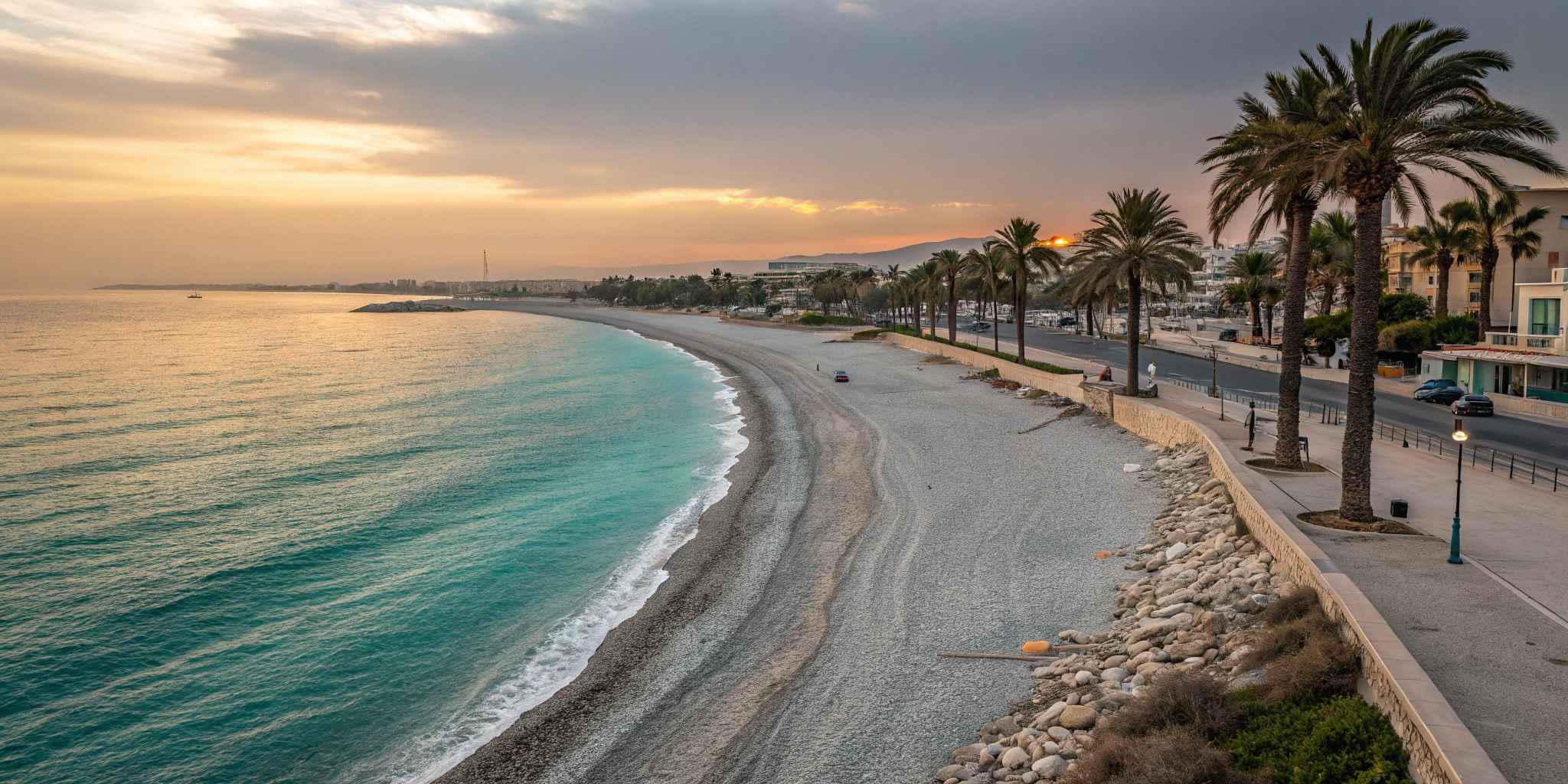 Batumi beach with pebble and sand — calm shoreline and deep sea gradients