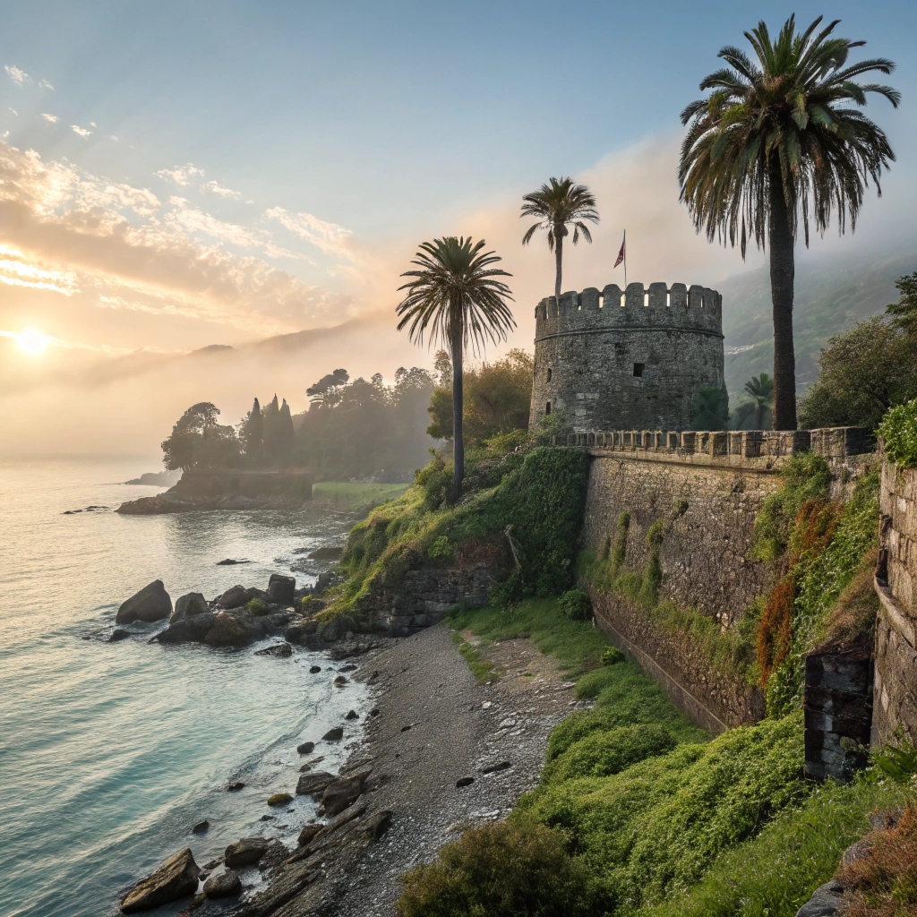 Coastal fortress with lush subtropical greenery — history near the sea in Georgia